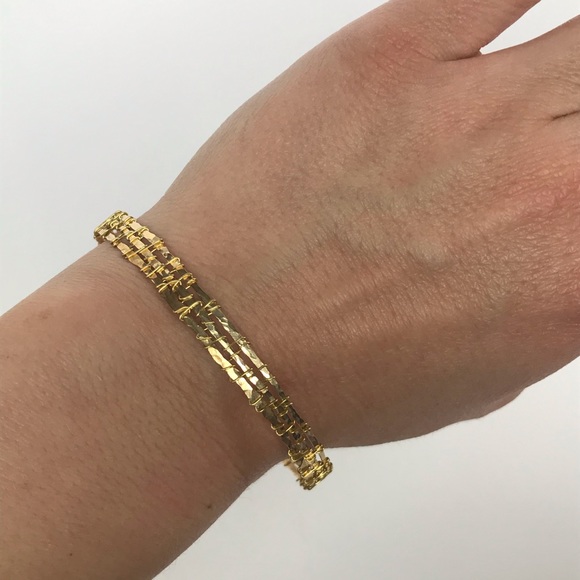 Hammered Brass Wrapped Wire Cuff Bangle Bracelet - Picture 5 of 6